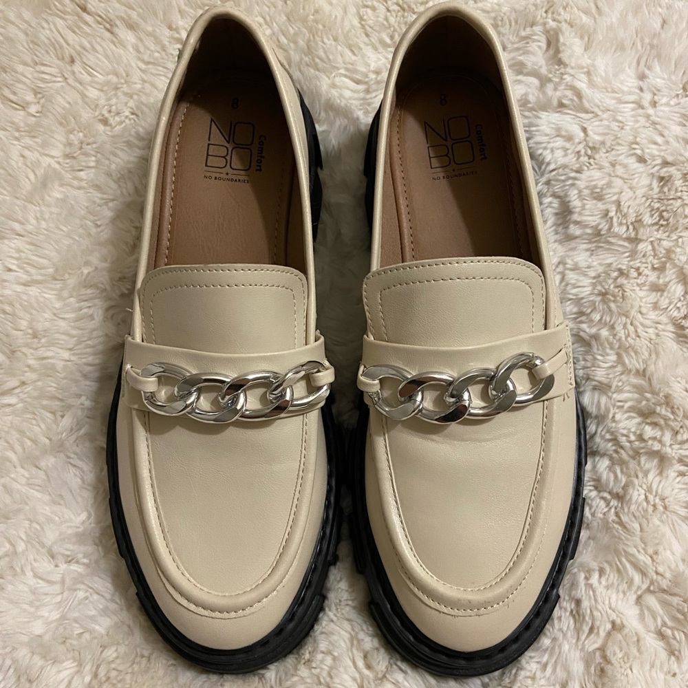 no boundaries beige platform lug loafers